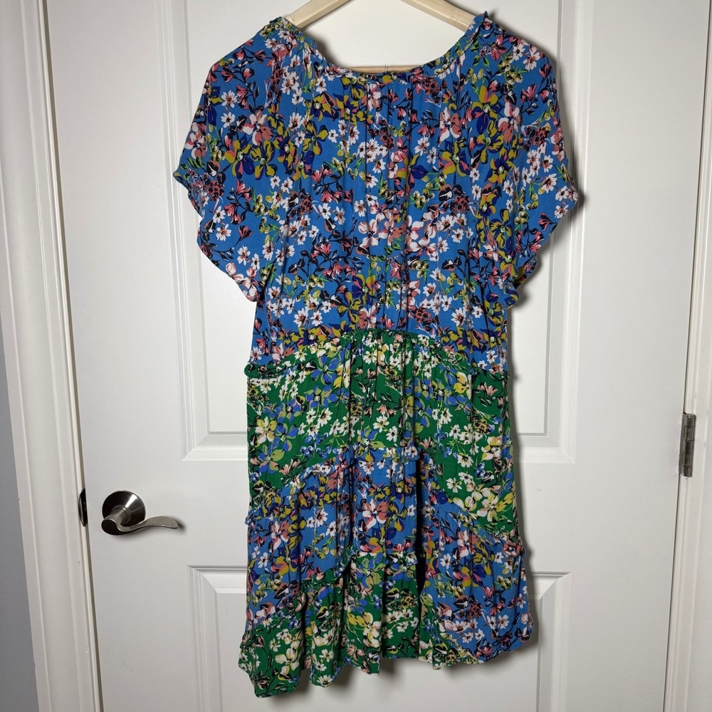Anthropologie Robin Tiered Mini Dress LP Blue Green Floral Boho Cottagecore - Picture 4 of 11